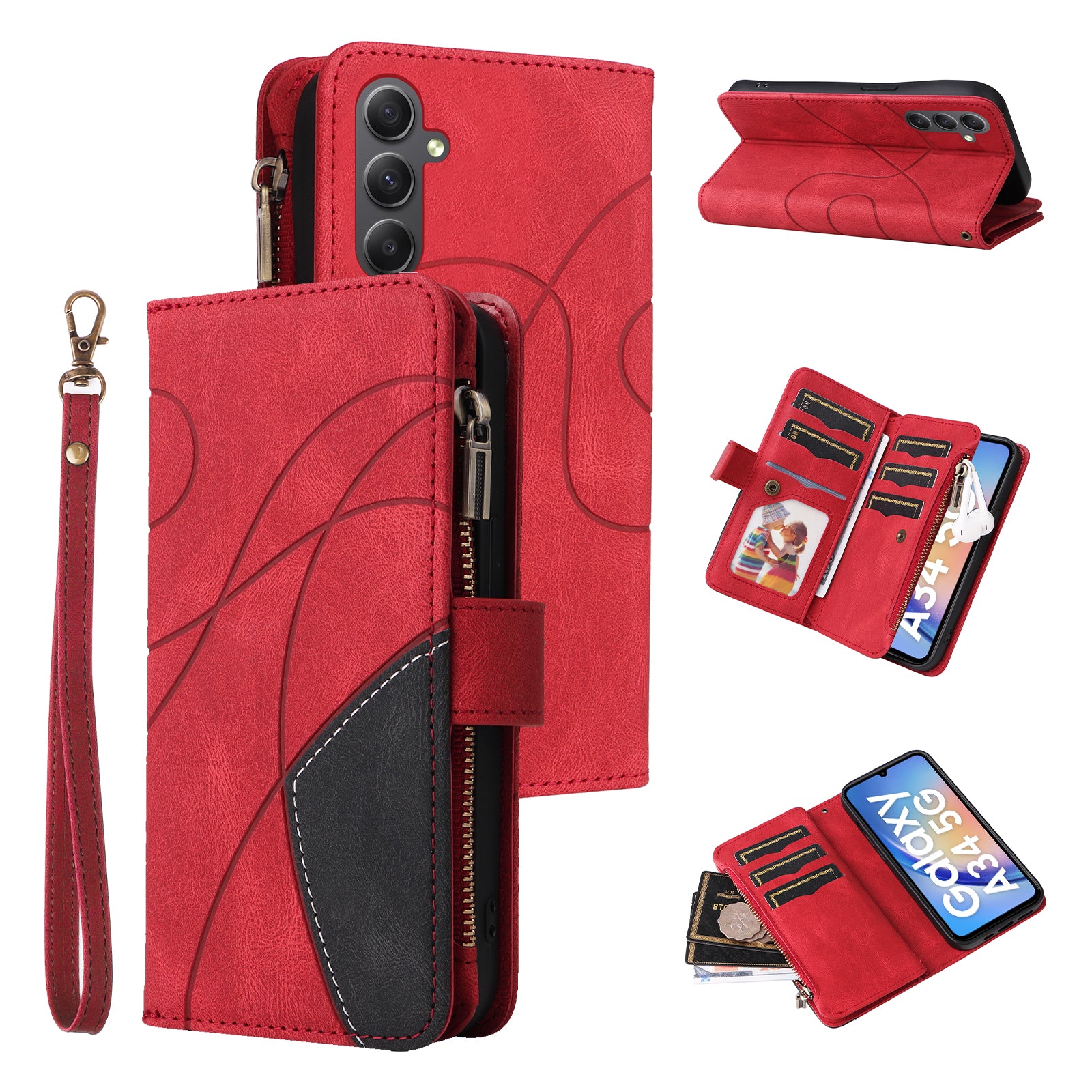 KT Multi-function Series-5 For Samsung Galaxy A34 5G Zipper Leather Wallet Phone Case Flip Stand Splicing Cover with Multiple Card Slots KT Multi-function Series-5 For Samsung Galaxy A34 5G Zipper Leather Wallet Phone Case Flip Stand Splicing Cover with Multiple Card Slots